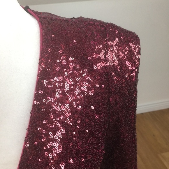 Fame and Partners Open Back Dark Red Sequin Midi Cocktail Dress Size 8 - Picture 6 of 13